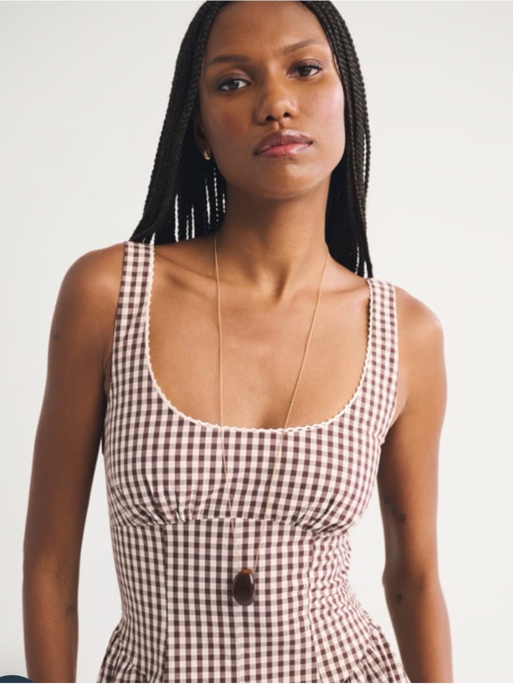 Abercrombie & Fitch Brown Gingham Midi Dress - Picture 3 of 7